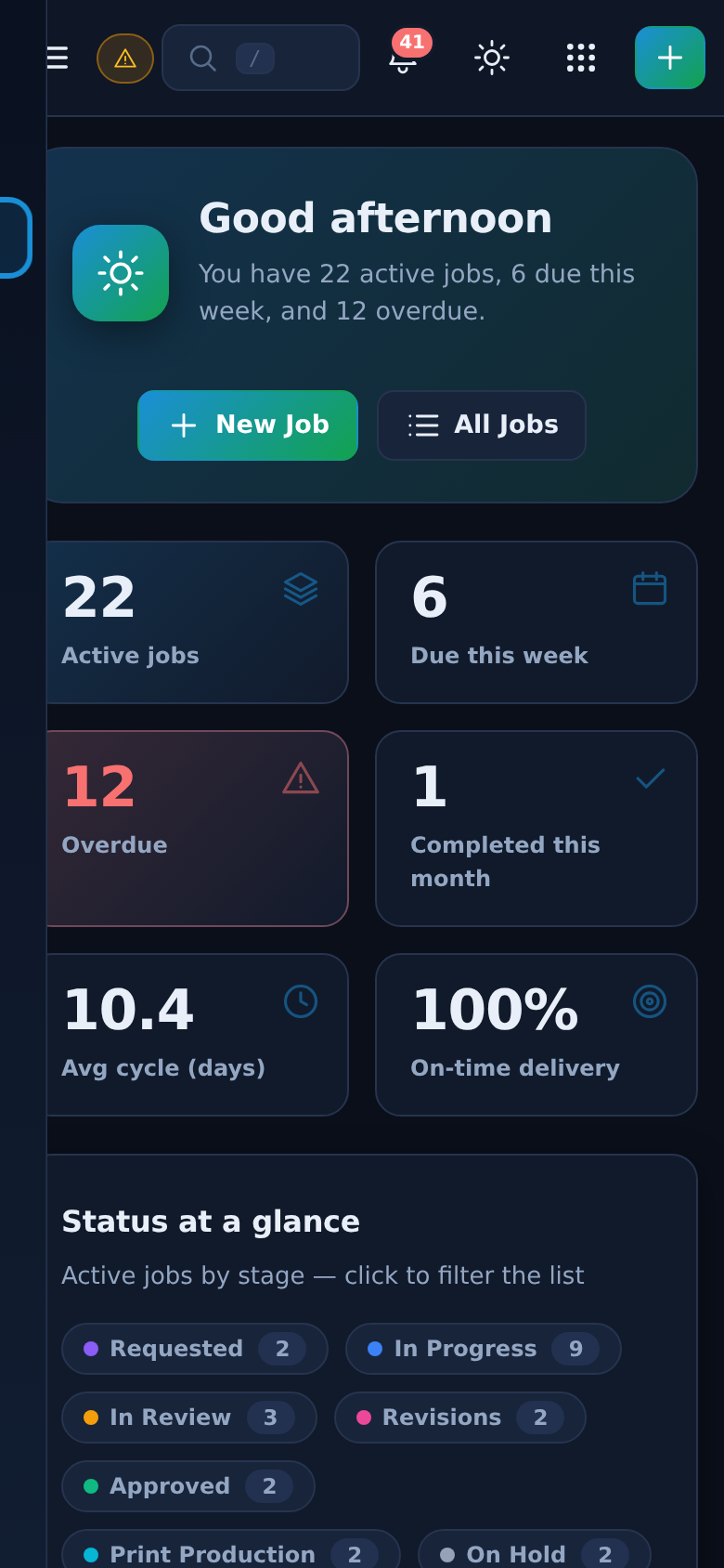 Dashboard on mobile